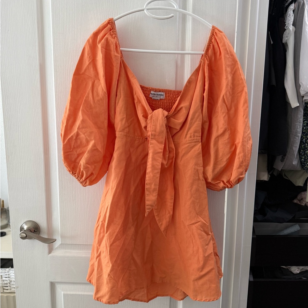 Charlie Holiday Tie-Front Puff Sleeve Mini Dress - Orange